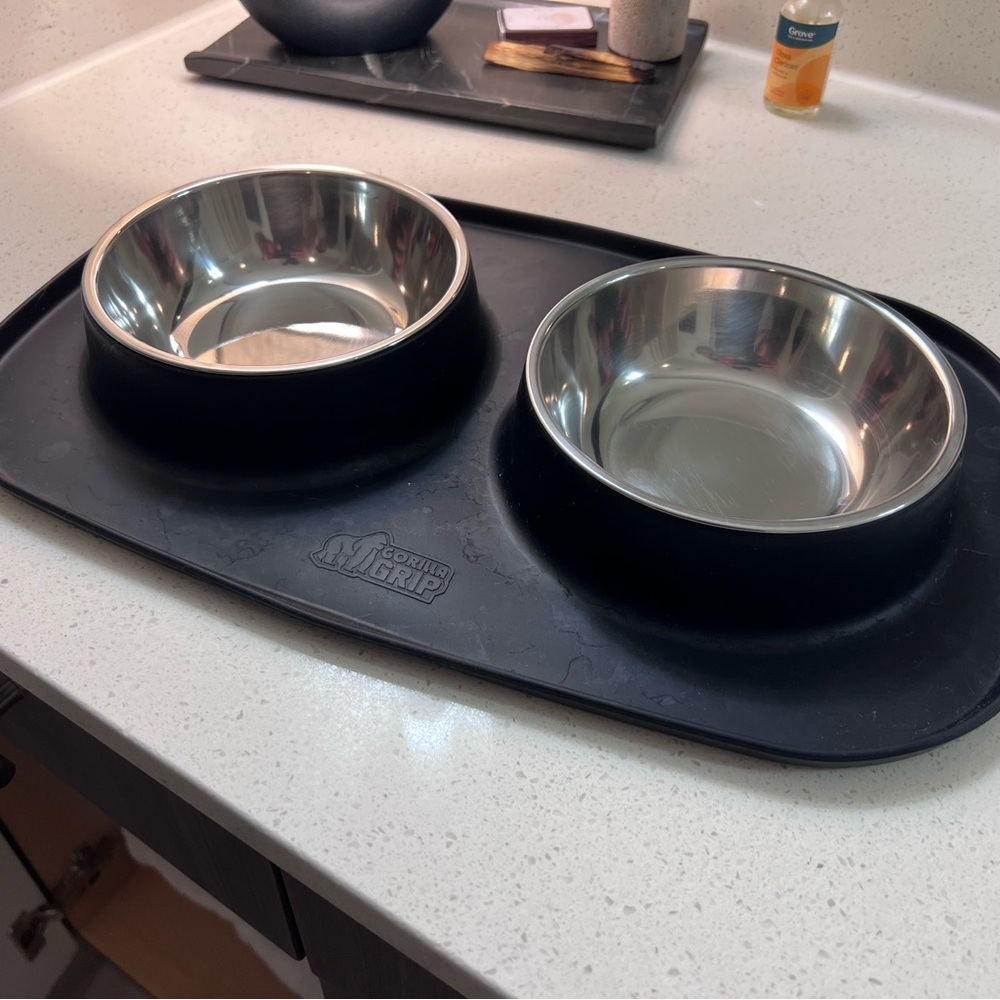Dog bowl and mat